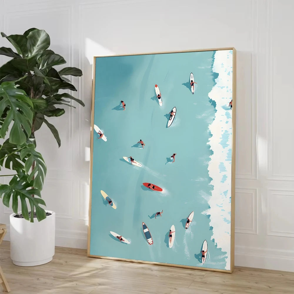 Beach Sea Ocean Boat Wall Art Prints Nordic Poster Canvas Painting Picture for Living Room Decor Summer Girl Swimming Pool Party Peaceful Pleasures Health and Wellness
