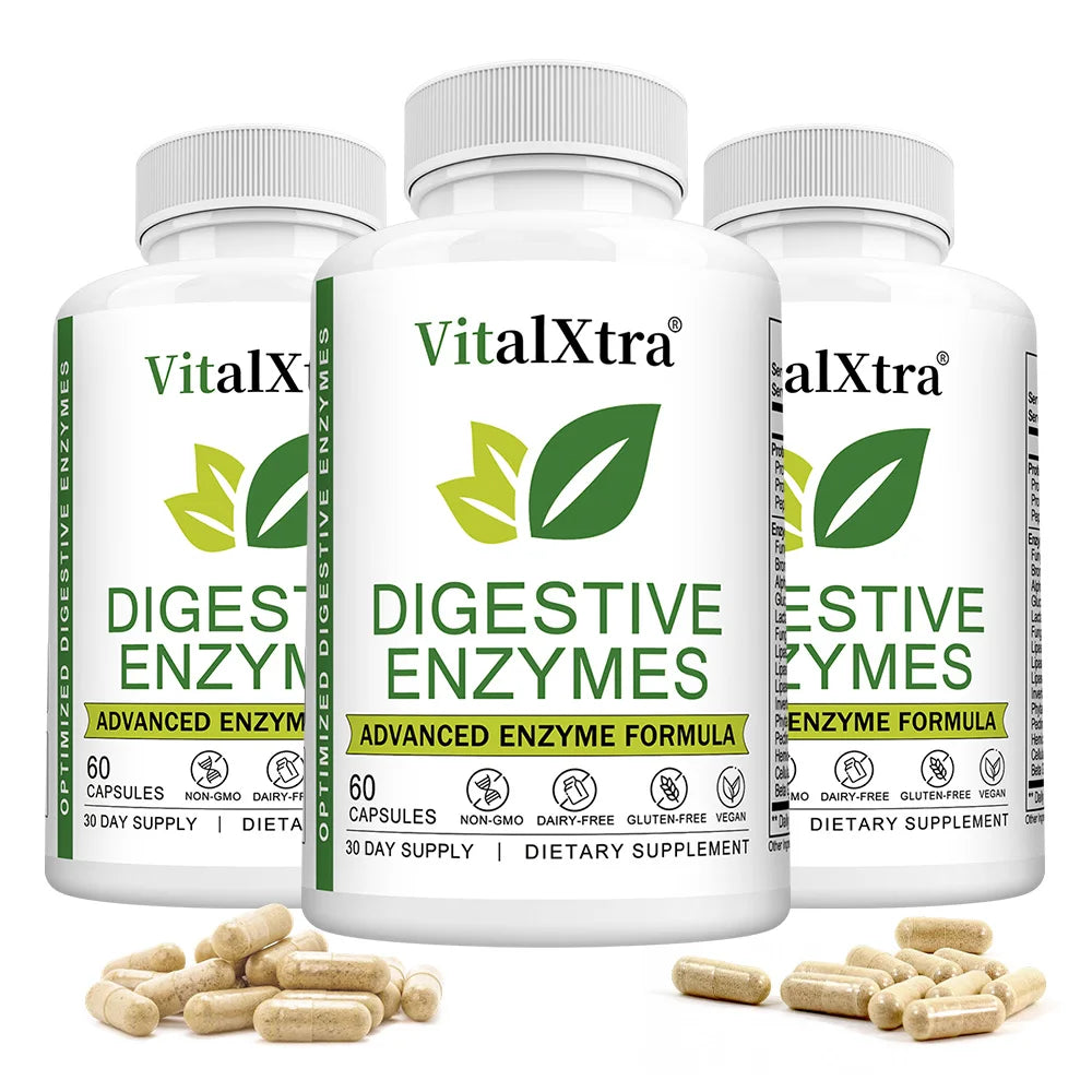 Digestive Enzymes Capsules - Most Essential Digestive Enzymes (Amylase, Lipase, Bromelain, Lactase, Cellulase, Invertase) Peaceful Pleasures Health and Wellness 60 count-3 bottle