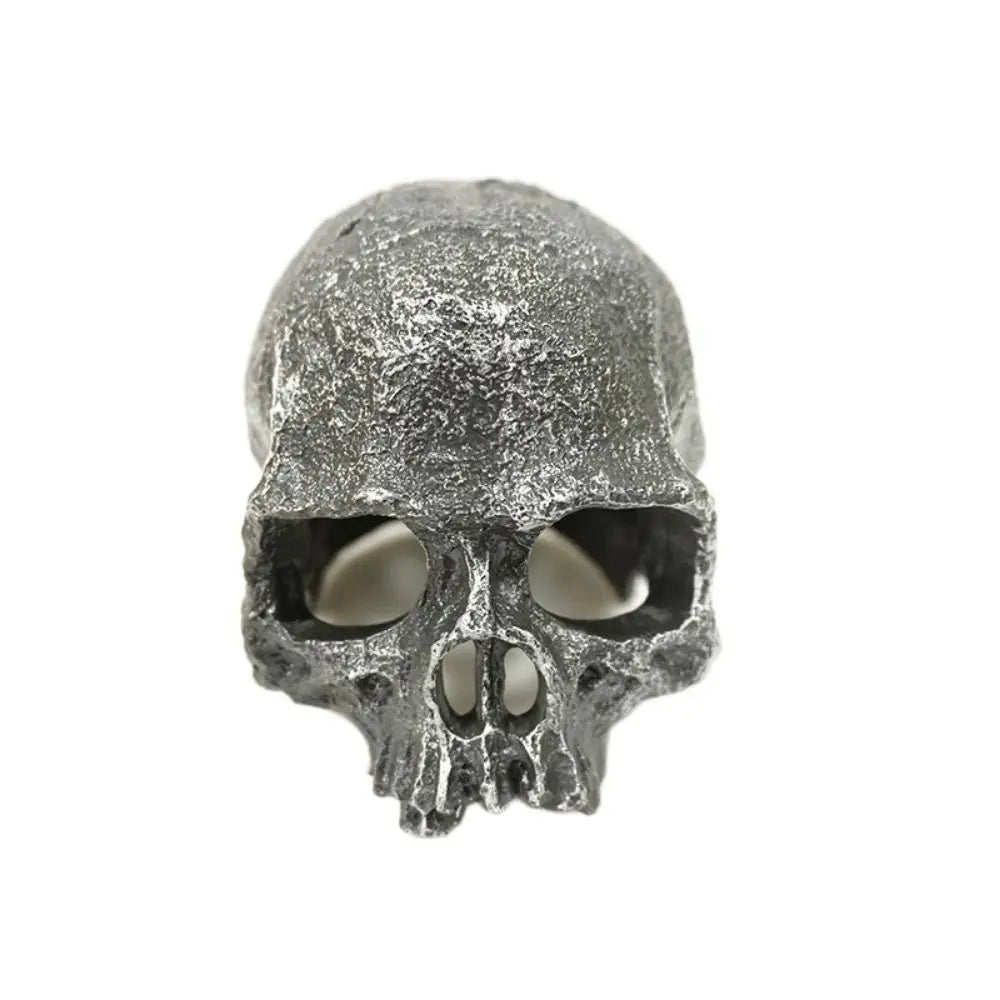 Funny Decorative Skull Head Ornament Simulation Resin Head Bone Model Realistic Skull Head Statue Landscape Peaceful Pleasures Health and Wellness Black skull