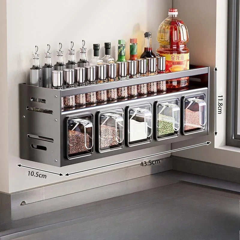 Wall Mounted Stainless Steel Spice Rack | No-Drill Kitchen Organizer