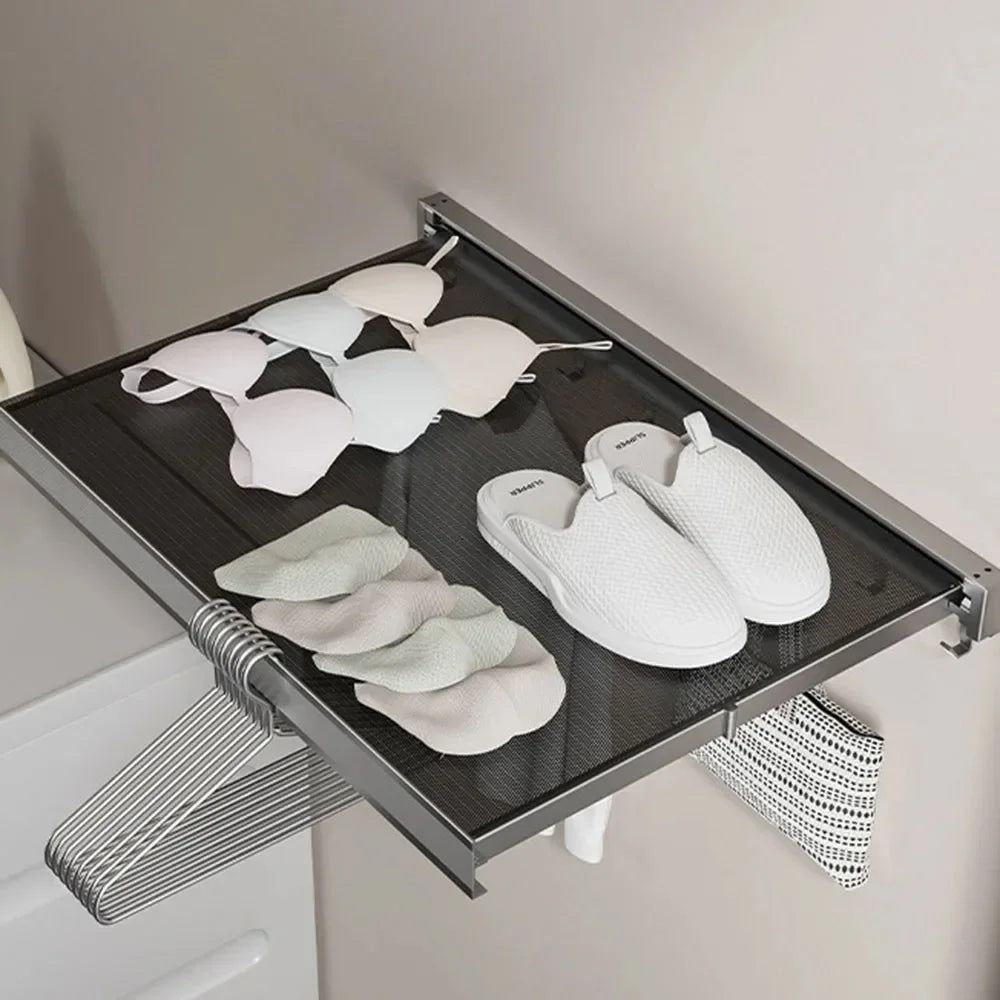 Hot Sale Retractable Clothes Net Balcony Invisible Drying Rack Laundry Hanger Non-perforated Aluminum Alloy Wall Mounted Rack Peaceful Pleasures Health and Wellness