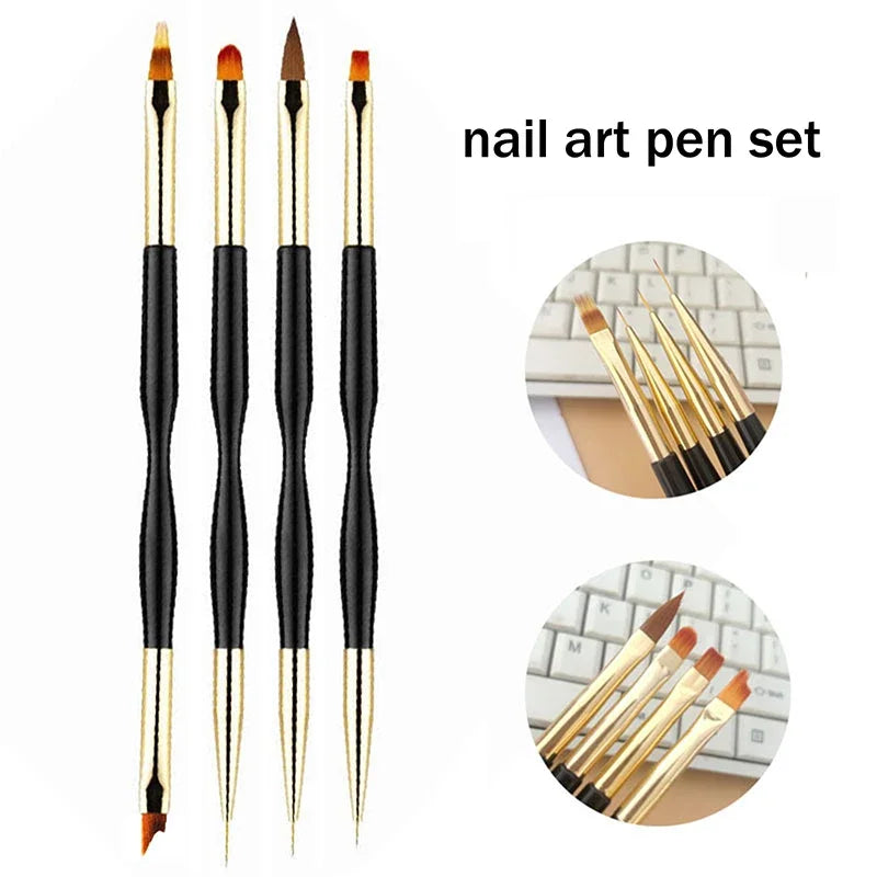 4Pcs Dual-Ended Nail Art Brushes Set Professional Gel Polish Liner Acrylic Nail Brush for Flower Painting Drawing Manicure Tools Peaceful Pleasures Health and Wellness