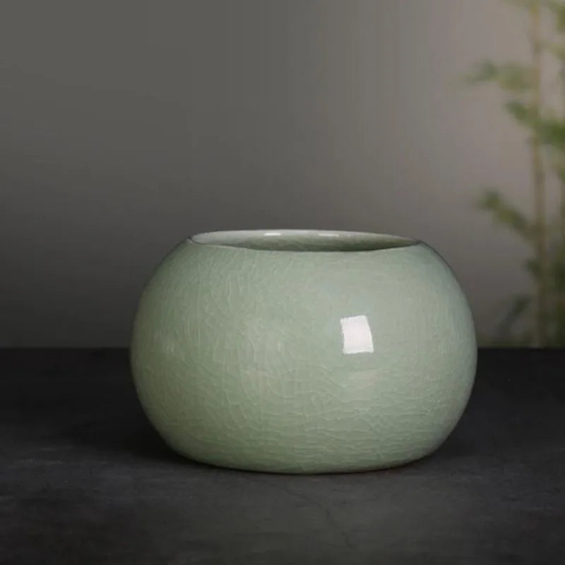 Chinese Ceramic Bonsai Vase | Glazed Porcelain Flower Pot 10×6cm