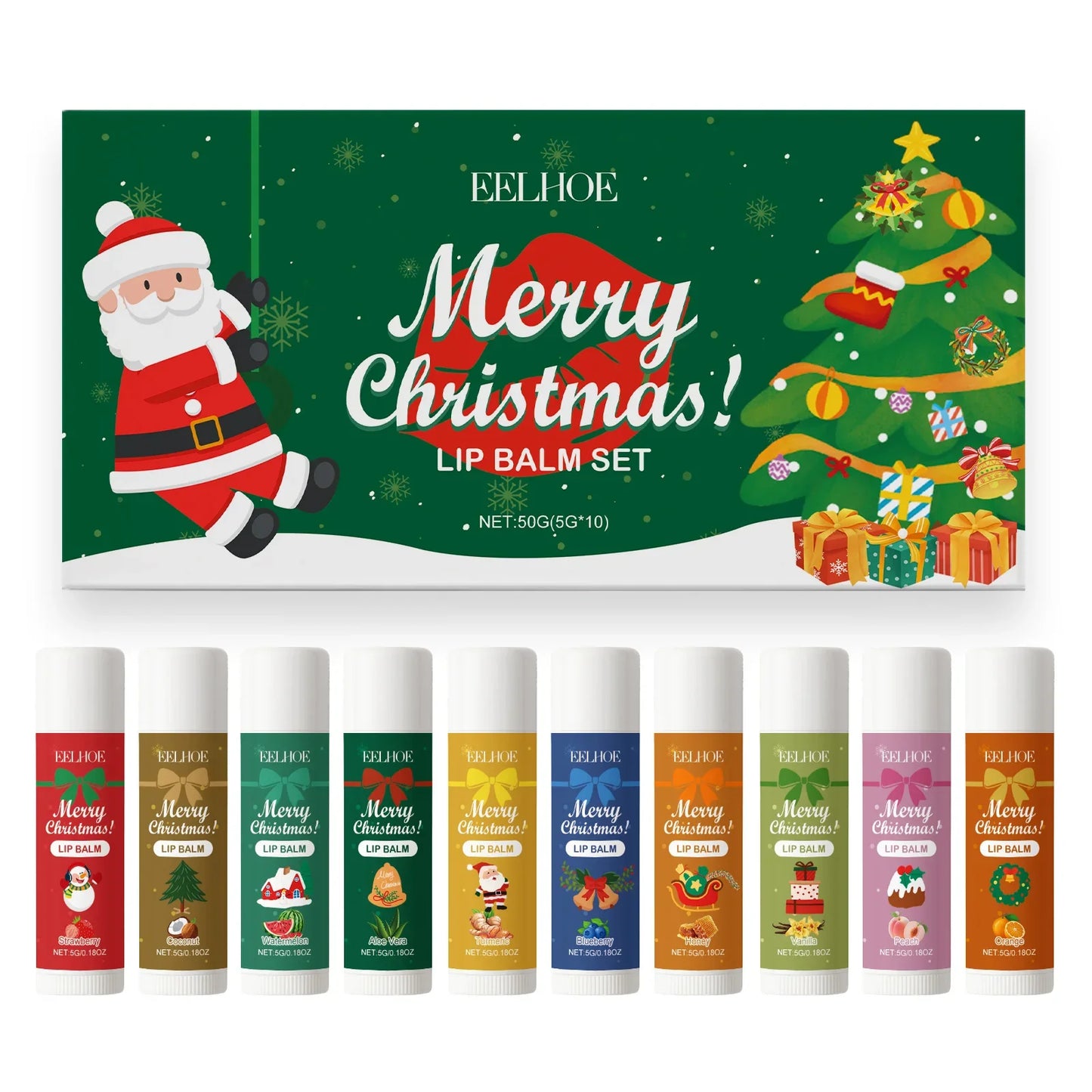 EELHOE 10-Pc Christmas Lip Balm Gift Set – Deep Moisturizing