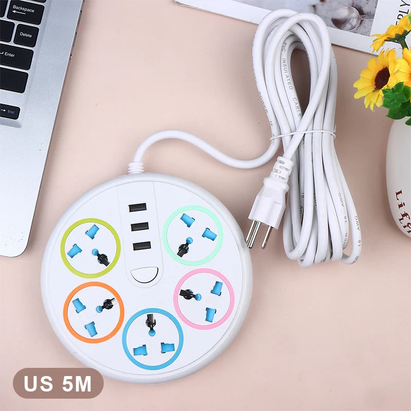 New EU US Plug 2/3Pin Universal Power Strip TypeC 3 USB Port 5 Way Outlet 2/3/5M Extension Power Socket Charge Electrical Socket Peaceful Pleasures Health and Wellness US 3Pin 5M