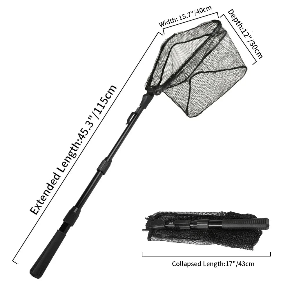Fishing Net Collapsible Fish Landing Net with Telescoping Anti-Slip Pole Handle for Saltwater Freshwater Extending to 80/115CM Peaceful Pleasures Health and Wellness 43-115CM