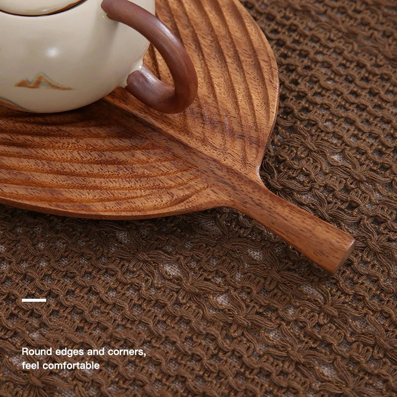 Walnut Leaf Solid Wood Tea Tray – Natural Serving Plate for Tea, Pastry & Tableware