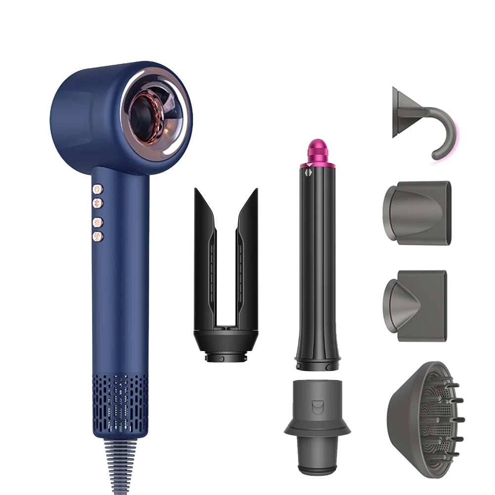 3 in 1 Airwrap Automatic Curling Iron Brushless Negative Ions Hair Dryer Wet & Dry Straightener Salon Long-Lasting Styling Tools Peaceful Pleasures Health and Wellness Blue AU