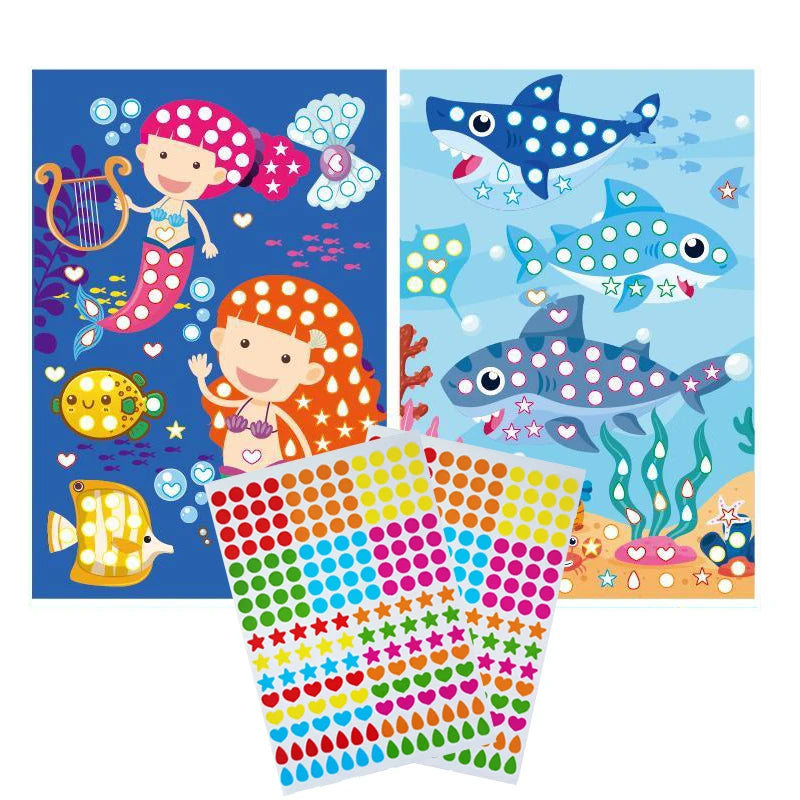Children Colorful Round Dot Puzzle Stickers Cartoon Animal Mosaic