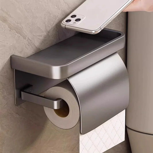 Self-Adhesive Toilet Paper Holder with Shelf – No Drill