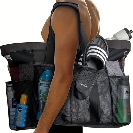 Extra Large Beach Bag - Lightweight, waterproof, foldable, with mesh straps, zippered pockets and fixed shoulder straps Peaceful Pleasures Health and Wellness