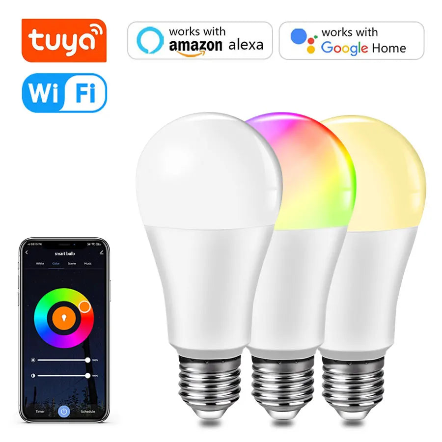 220V 110V 10W 15W 20W Tuya WiFi LED Light Bulb RGB+WW+CW E27 Smart Alexa Lamp Compatible with Alexa Google Home Smart Life APP Peaceful Pleasures Health and Wellness