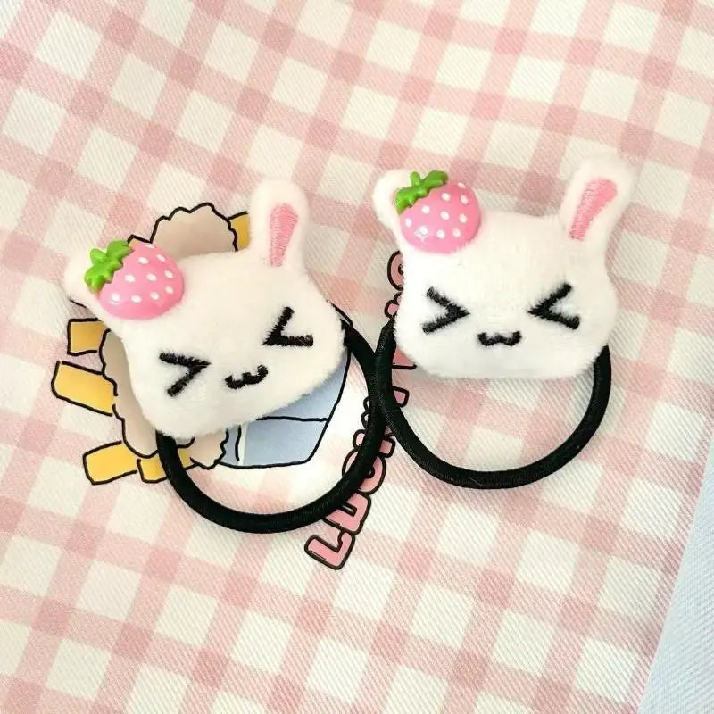 Strawberry Plush Bunny Hair Scrunchie | Elastic Ponytail Tie