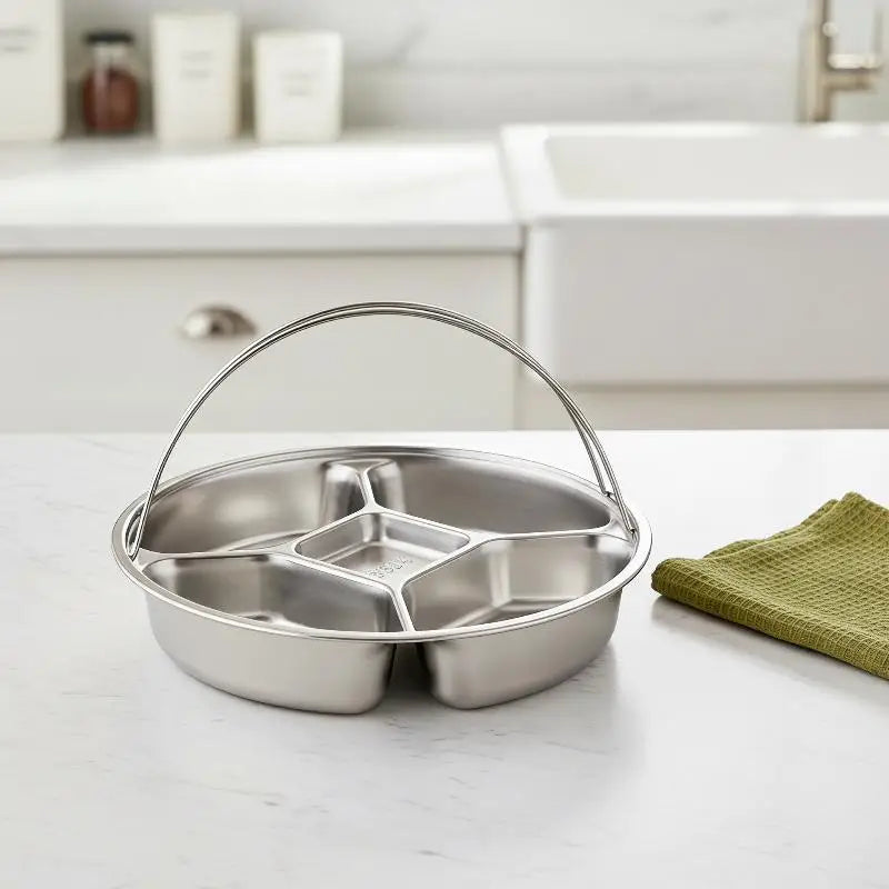 5-Compartment Stainless Steel Food Prep Tray | Hot Pot Serving