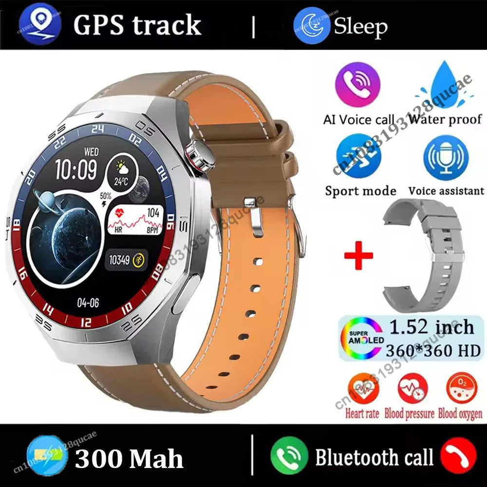 2026 New Smart Watch Men's 1.52 HD Screen Bluetooth Talk Heart Rate Monitor Men Women NFC Outdoor Sport Tracker Smart Watch MA27 Peaceful Pleasures Health and Wellness Silver Br-Leather
