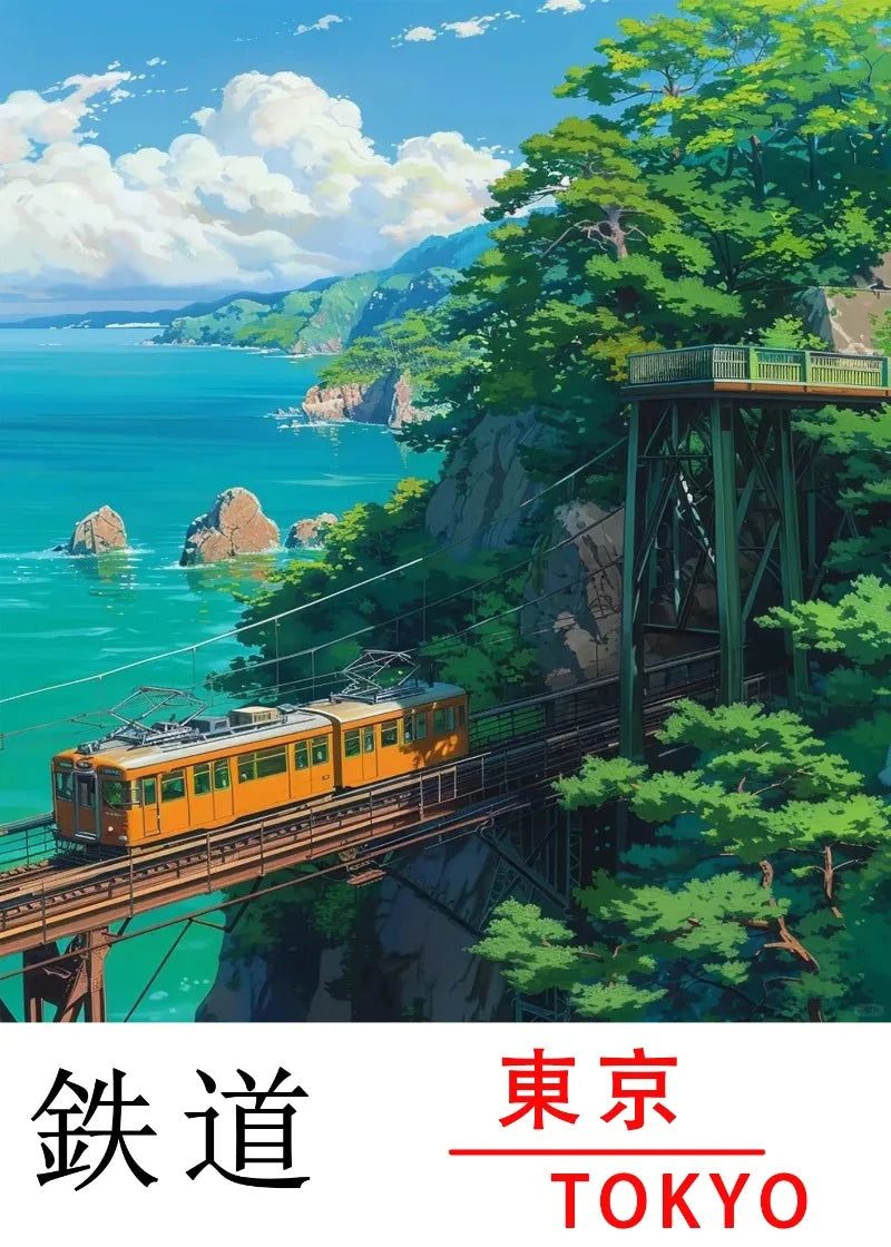 Tokyo Railway Canvas Wall Art | Japanese Train Landscape Print