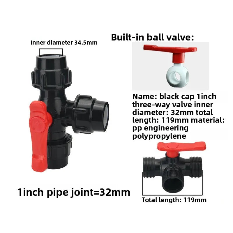 PE Pipe 3-Way Ball Valve 20–50mm | Plastic Quick Connect