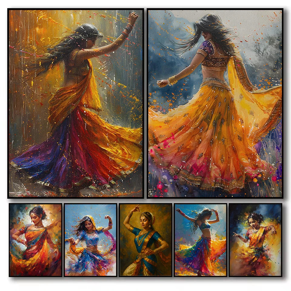 Abstract Indian Woman Rain Dance Canvas Wall Art | Unframed
