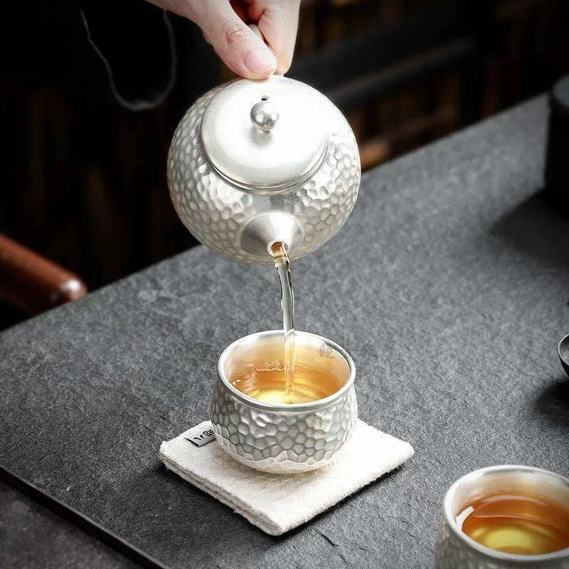 Silver-Plated Kung Fu Tea Set – Ceramic Teapot & 2 Cups Ceramic Tea Set Peaceful Pleasures Health and Wellness