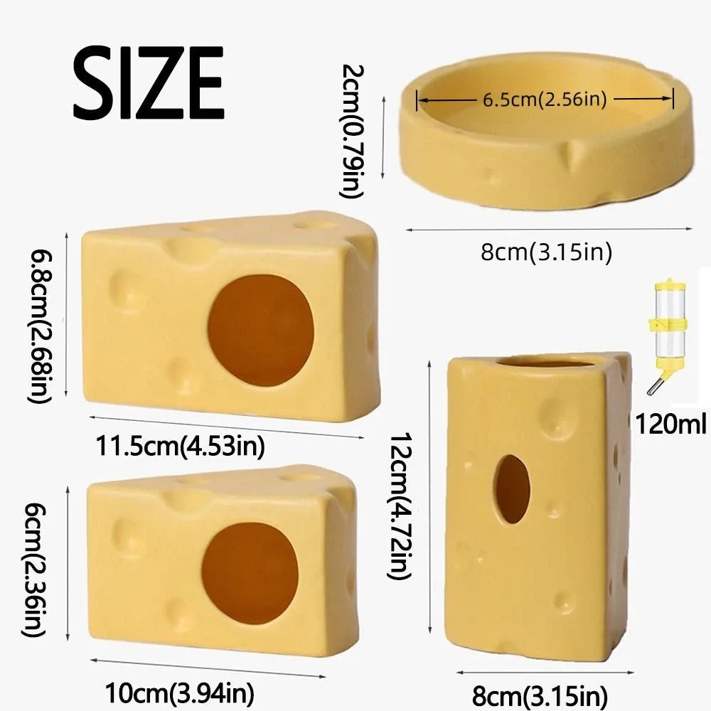 Ceramic Cheese Hamster House – Hideout & Feeding Dish