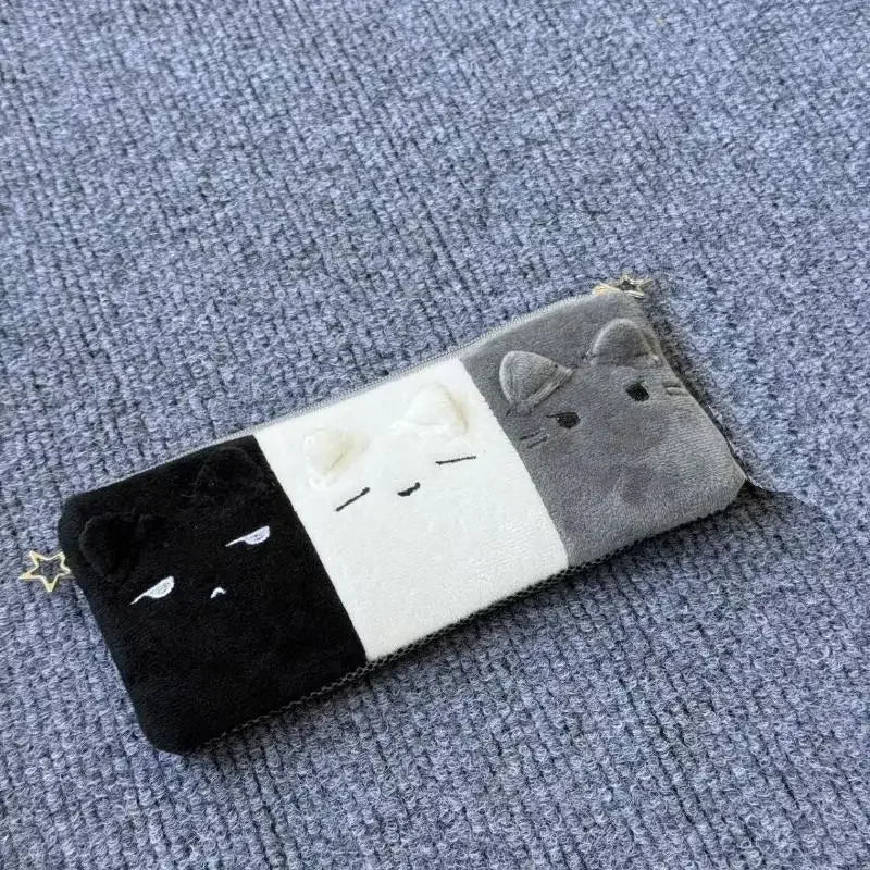 Cute Cat Plush Pencil Case – Large Capacity Kitten Stationery Bag