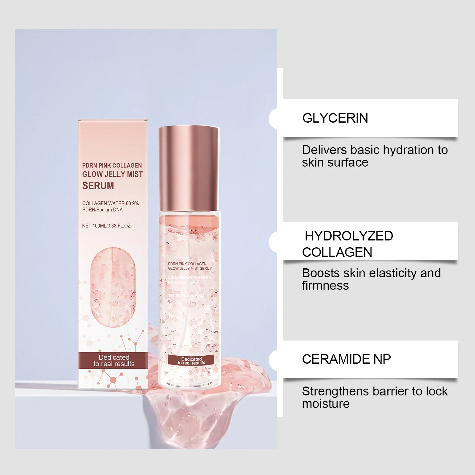 Jelly Mist Serum Brightening Firming Hydrating Face Spray Smoothing Facial Hyaluronic Acid Collagen Moisturizing Skincare Set Peaceful Pleasures Health and Wellness