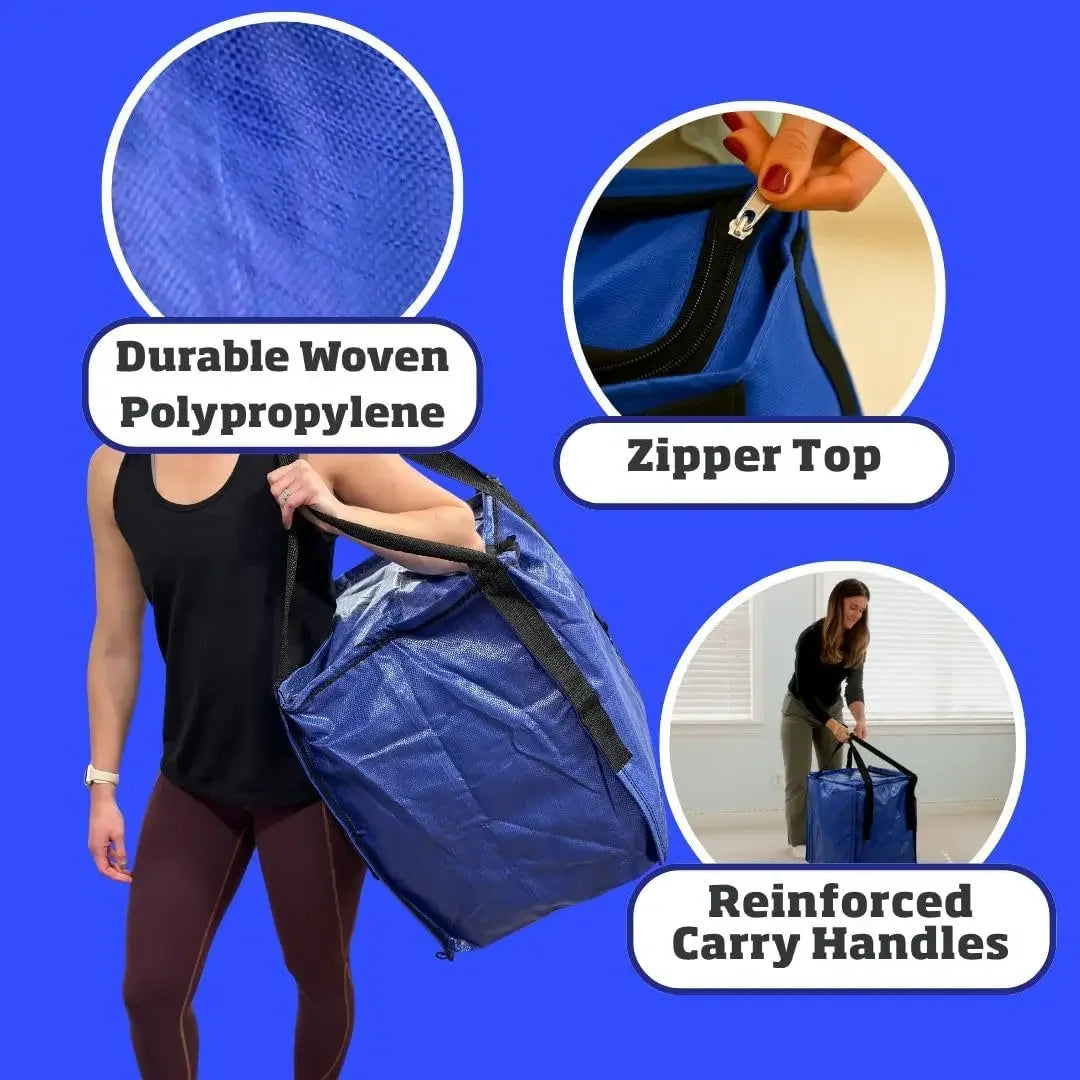 Heavy Duty Zipper Tote Bag, 22-Gallon Reusable Storage Bag, Holds 500 lbs, Self-Standing Blue Peaceful Pleasures Health and Wellness