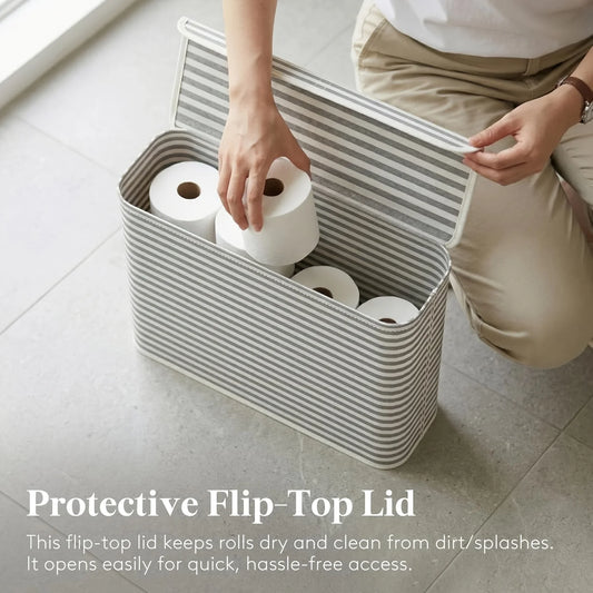 Foldable Fabric Toilet Paper Storage Basket with Lid | 12 Rolls Bathroom Storage Basket Peaceful Pleasures Health and Wellness