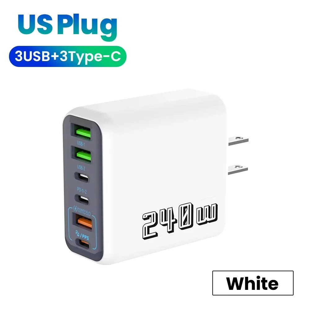 240W 6-in-1 USB-C Wall Charger | Quick Charge 3.0 Travel