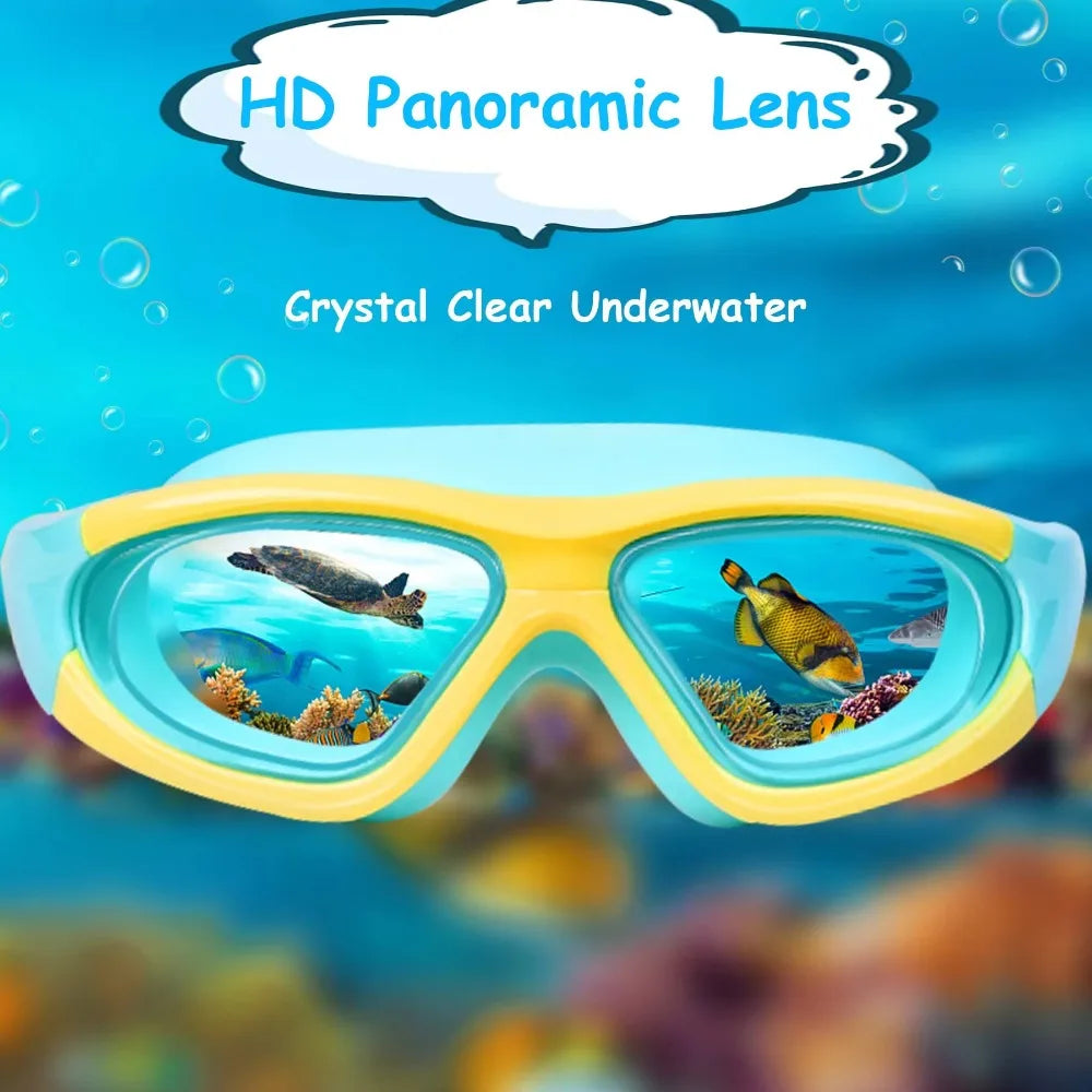 High-definition Children's Waterproof and Anti Fog Swimming Large Frame Glasses Convenient Goggles Silicone Connected Earplugs Peaceful Pleasures Health and Wellness