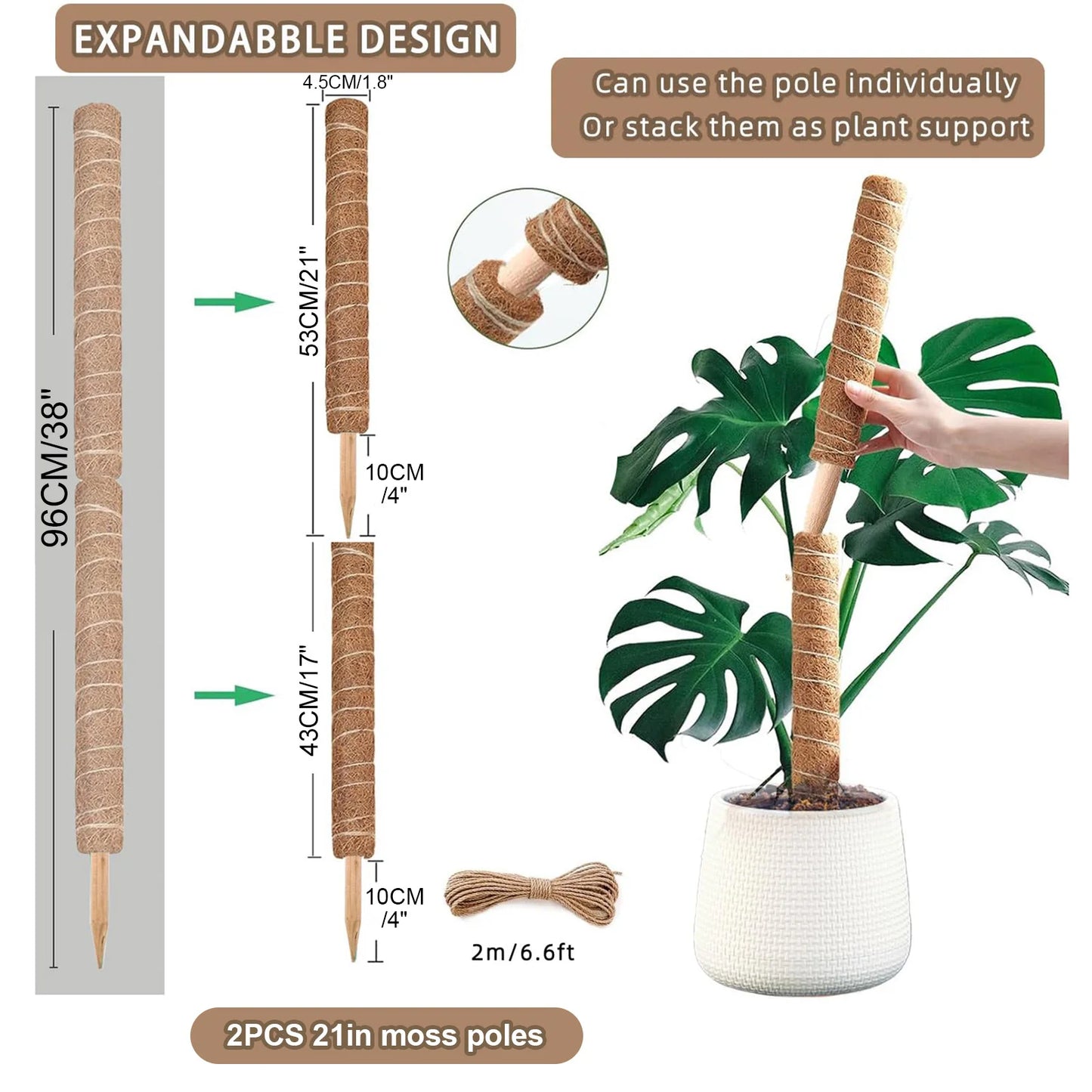 Stackable Moss Poles for Monstera & Climbing Plants | Coir