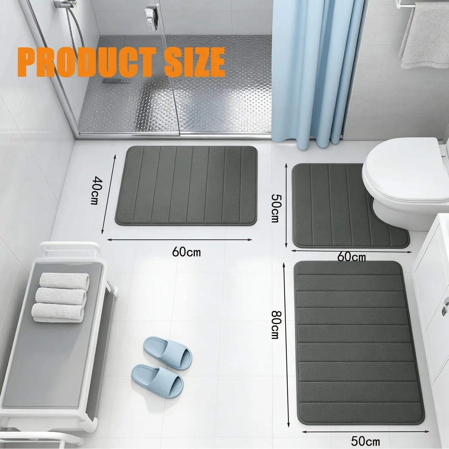 3Piece Non-Slip Bath Mat Set Memory Foam Bathroom Rugs Water Absorbent Shower Mat Machine Washable Toilet Mat for Bathroom Floor Peaceful Pleasures Health and Wellness