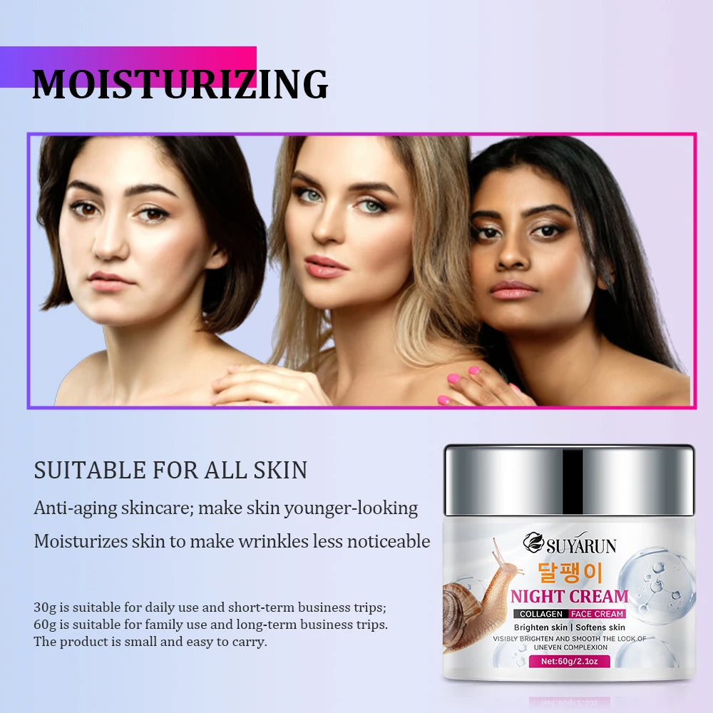 SUYARUN Premium Snail Cream with Collagen & Mineral Oil - Anti-Aging, Moisturizing & Brightening Facial Cream , Day & Night Use. Peaceful Pleasures Health and Wellness