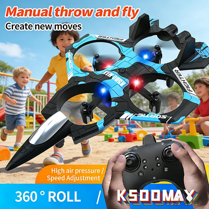 K500 MAX RC Plane Fighter 2.4G Remote Control Stunt Glider 360 ° Rolling Flight Flying EPP Foam Airplane with LED Toys for Kids Peaceful Pleasures Health and Wellness