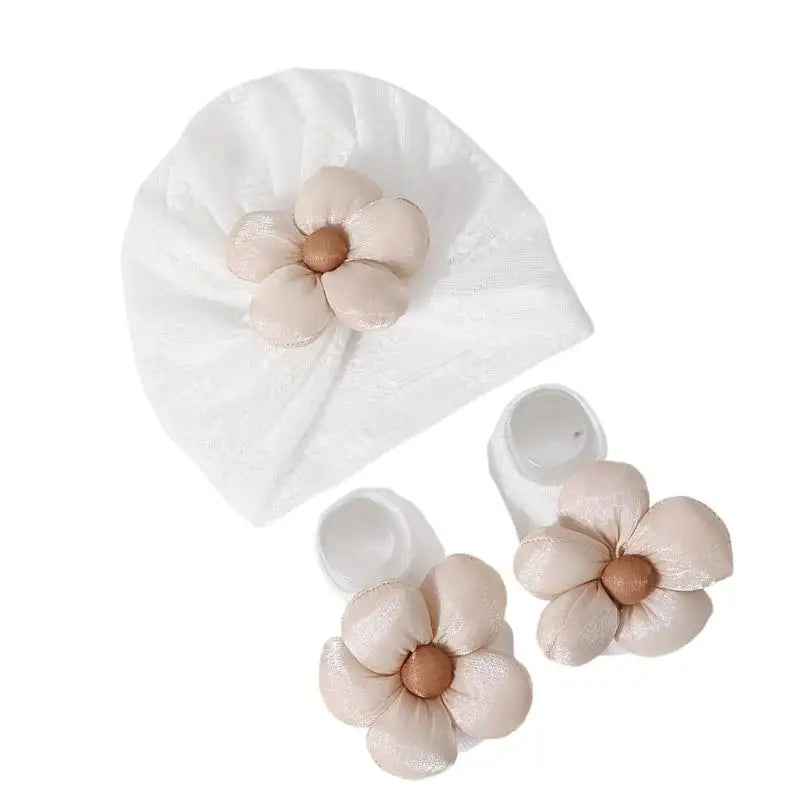 Newborn Baby Hat & Socks Set – Soft Knit Bonnet Girls 0-12M
