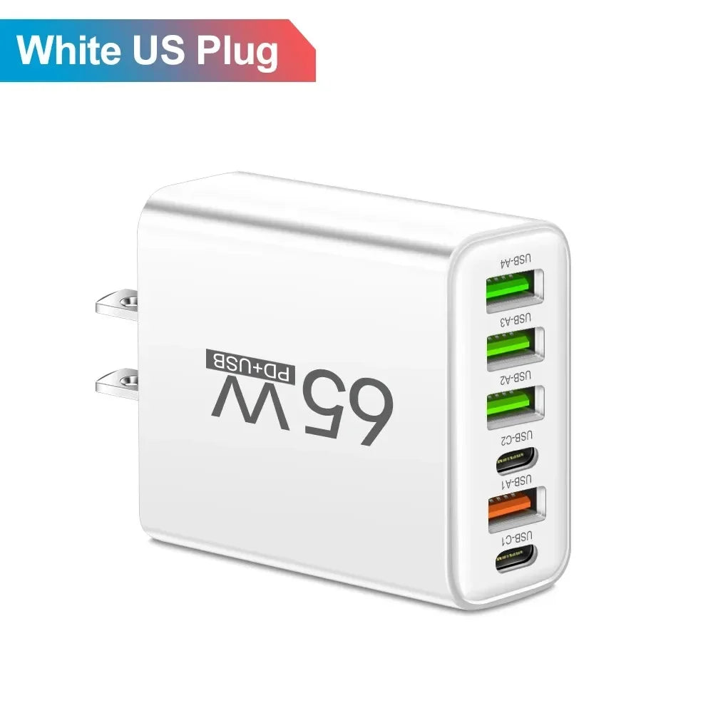 65W 6-Port USB-C Fast Wall Charger | iPhone Samsung Xiaomi