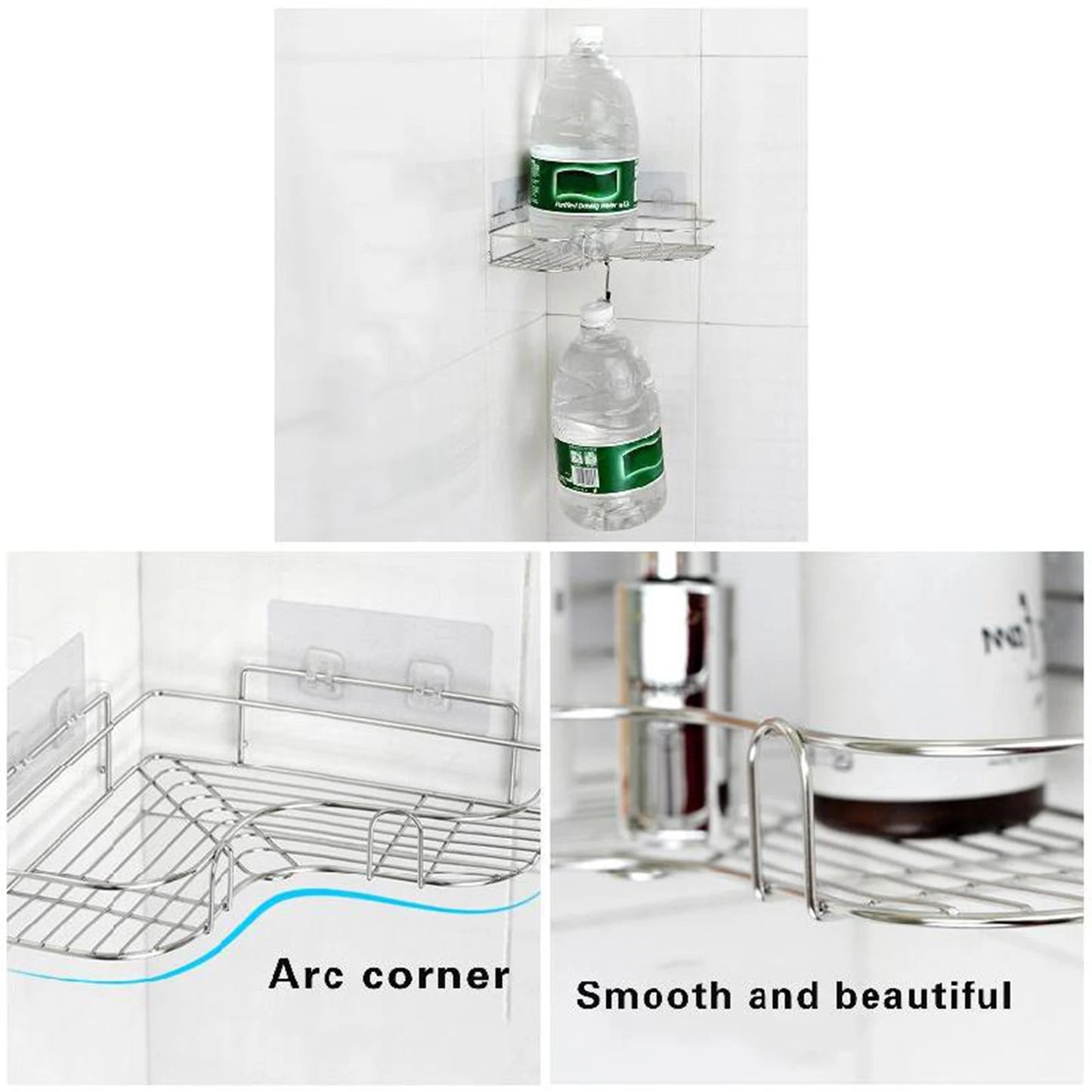 Triangular Restroom Shower Rack Solid Shelf One Layer Metal Rack Shower Rack for Toilets Kitchens Shower Caddy Peaceful Pleasures Health and Wellness