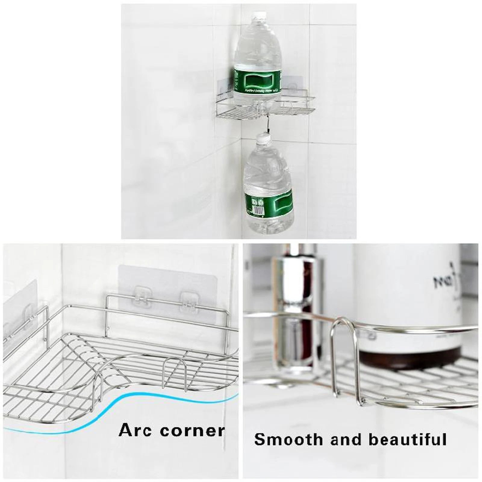 Triangular Restroom Shower Rack Solid Shelf One Layer Metal Rack Shower Rack for Toilets Kitchens Shower Caddy Peaceful Pleasures Health and Wellness