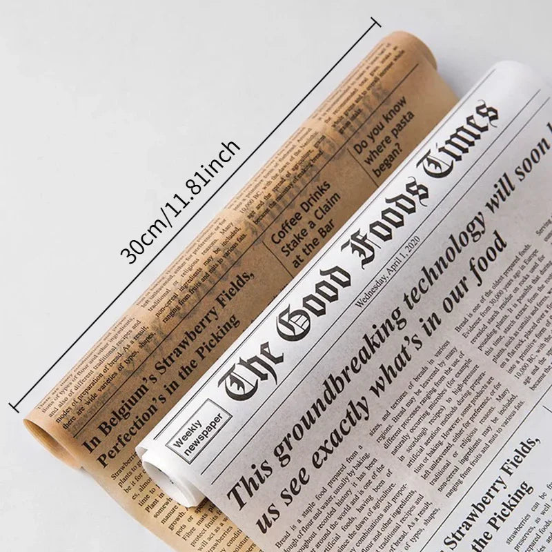 Retro Newspaper Greaseproof Paper Roll | Food-Safe Wax Wrap