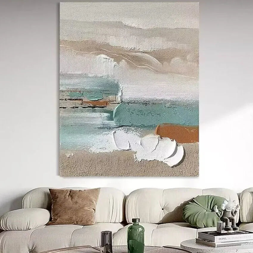 Nordic Abstract Oil Painting Handmade Canvas Decorative Mural Frameless Acrylic Hanging Image For LivingRoom Bedroom Aisle Porch Peaceful Pleasures Health and Wellness No frame 3 80cmx140cm