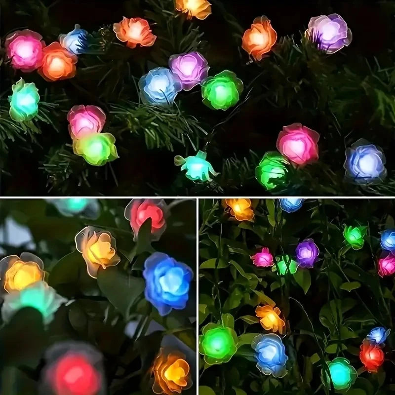 Solar Rose LED Fairy String Lights | 8 Modes, IP65, Garden Decor