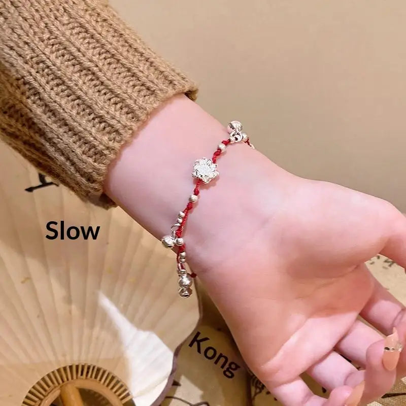 Chinese Red Rope Woven Bracelet | Bell Flower Charm Bangle