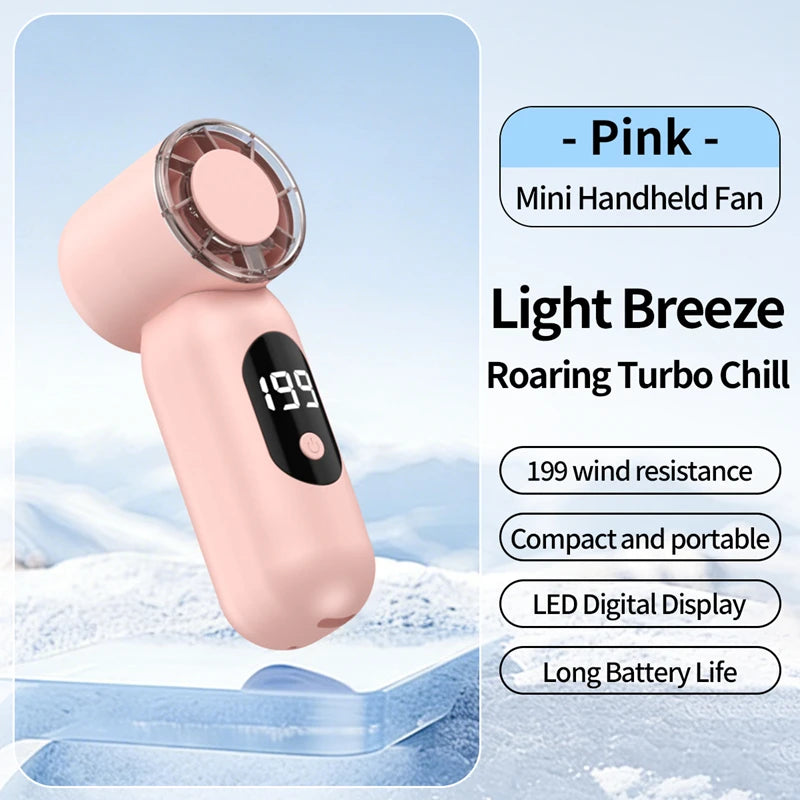 Lenovo Mini Pocket Fan USB Charging Digital Display Outdoor Quiet Operation Portable High Speed Turbo Small Fan For Office Peaceful Pleasures Health and Wellness Pink