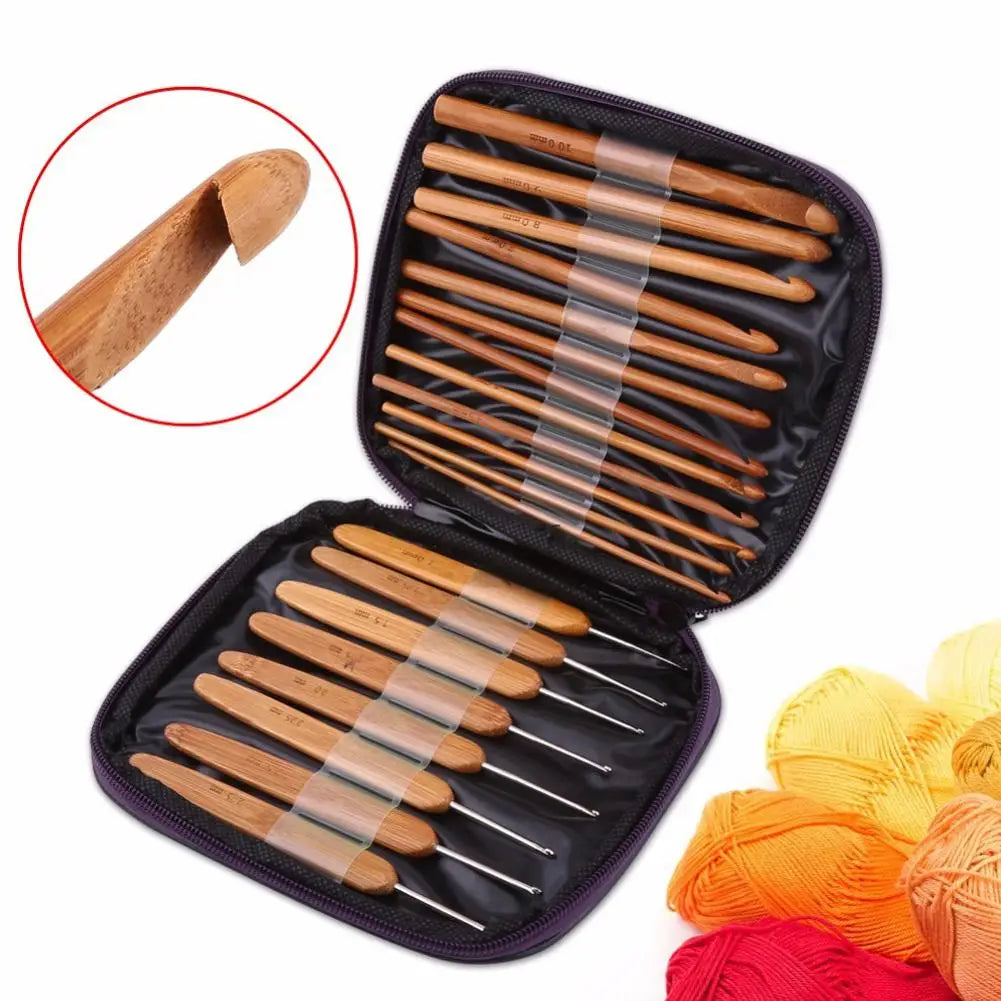 Bamboo Crochet Hooks Set 22 Sizes 1mm–10mm | Storage Box