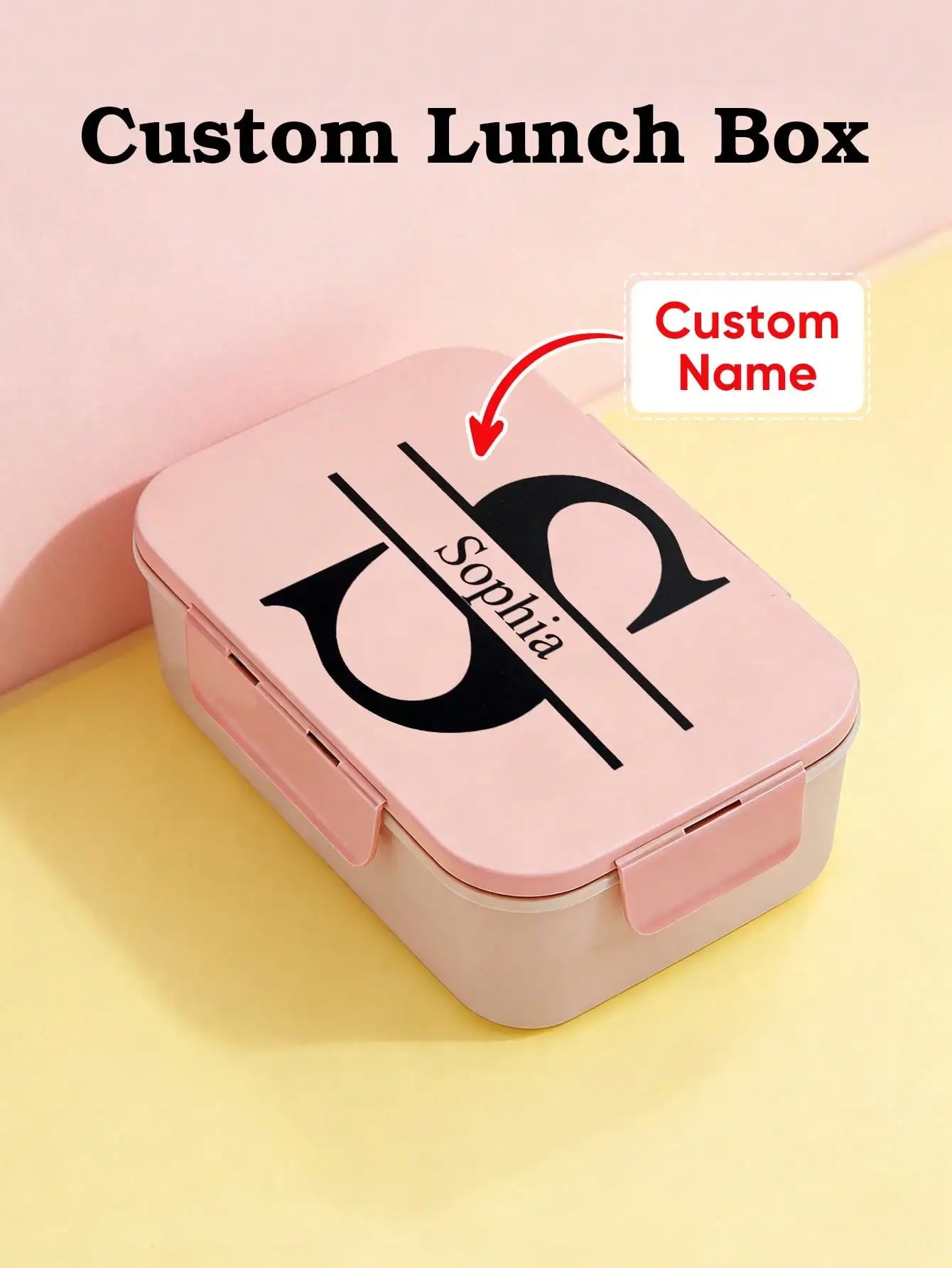 Custom Name Bento Lunch Box Portable With Fork Spoon Pink Blue Personalized Food Container For Kids Adults Work School Picnic Peaceful Pleasures Health and Wellness Pink One Size
