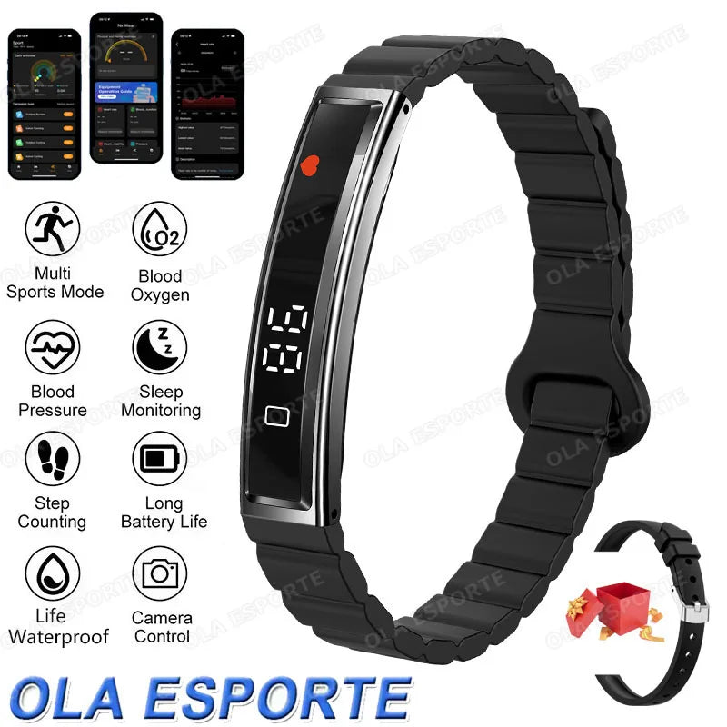 Health Smart Bracelet Men Women Fitness Sports Band Stress Test HRV Monitor Waterproof Pedometer Smart Watch for Android iOSMA27 Peaceful Pleasures Health and Wellness Black