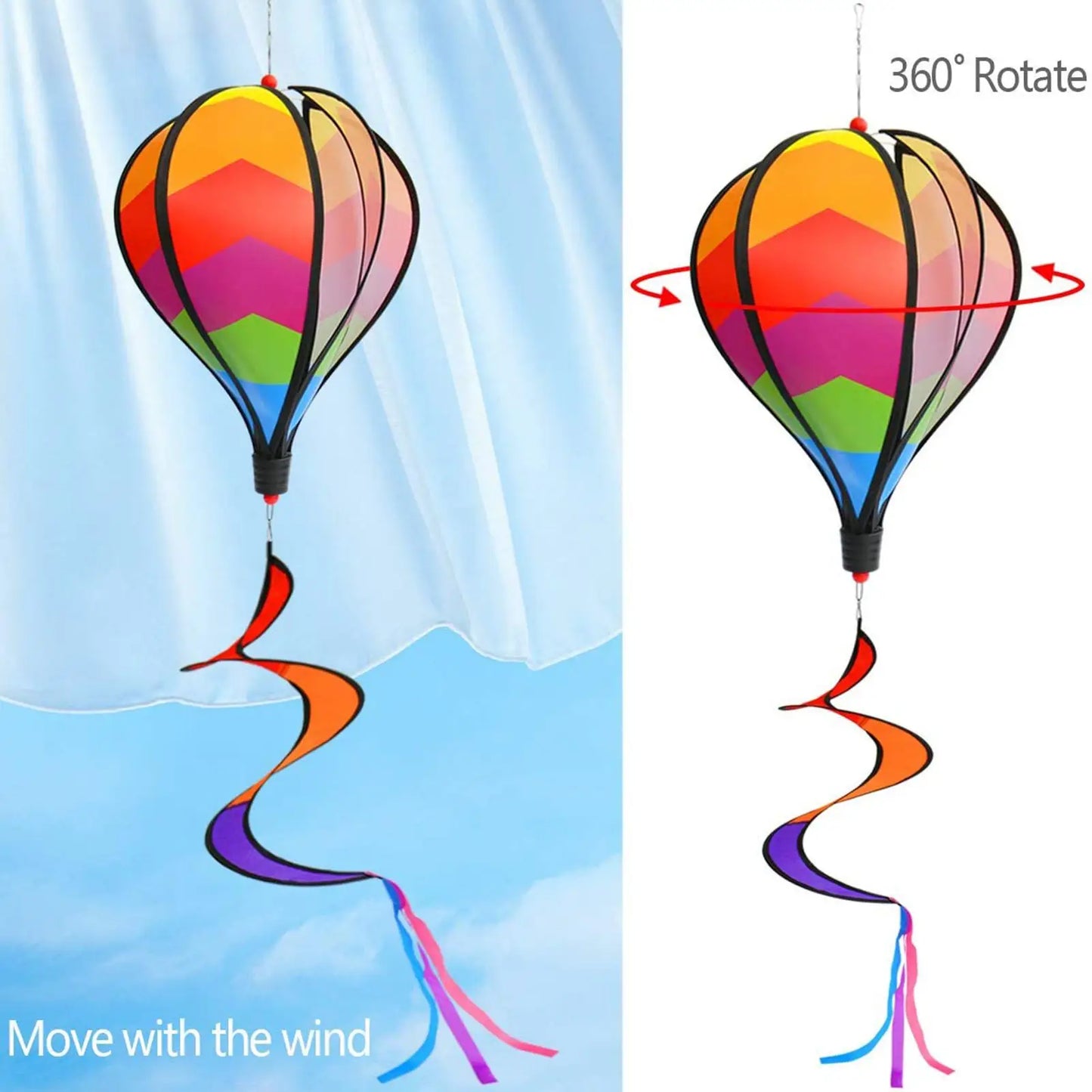Rainbow Hot Air Balloon Wind Spinner | Colorful Garden Windmill