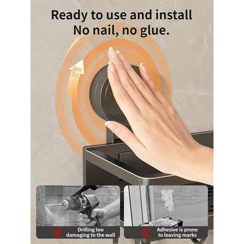 No-Drill Suction Cup Bathroom Shelf | Aluminum Wall Organizer