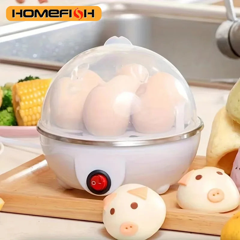 HOMEFISH Egg Cooker Automatic Power Off Home 7 Eggs Multi-Functional Steamed Egg Custard Boiled Egg Machine Breakfast Artifact Peaceful Pleasures Health and Wellness