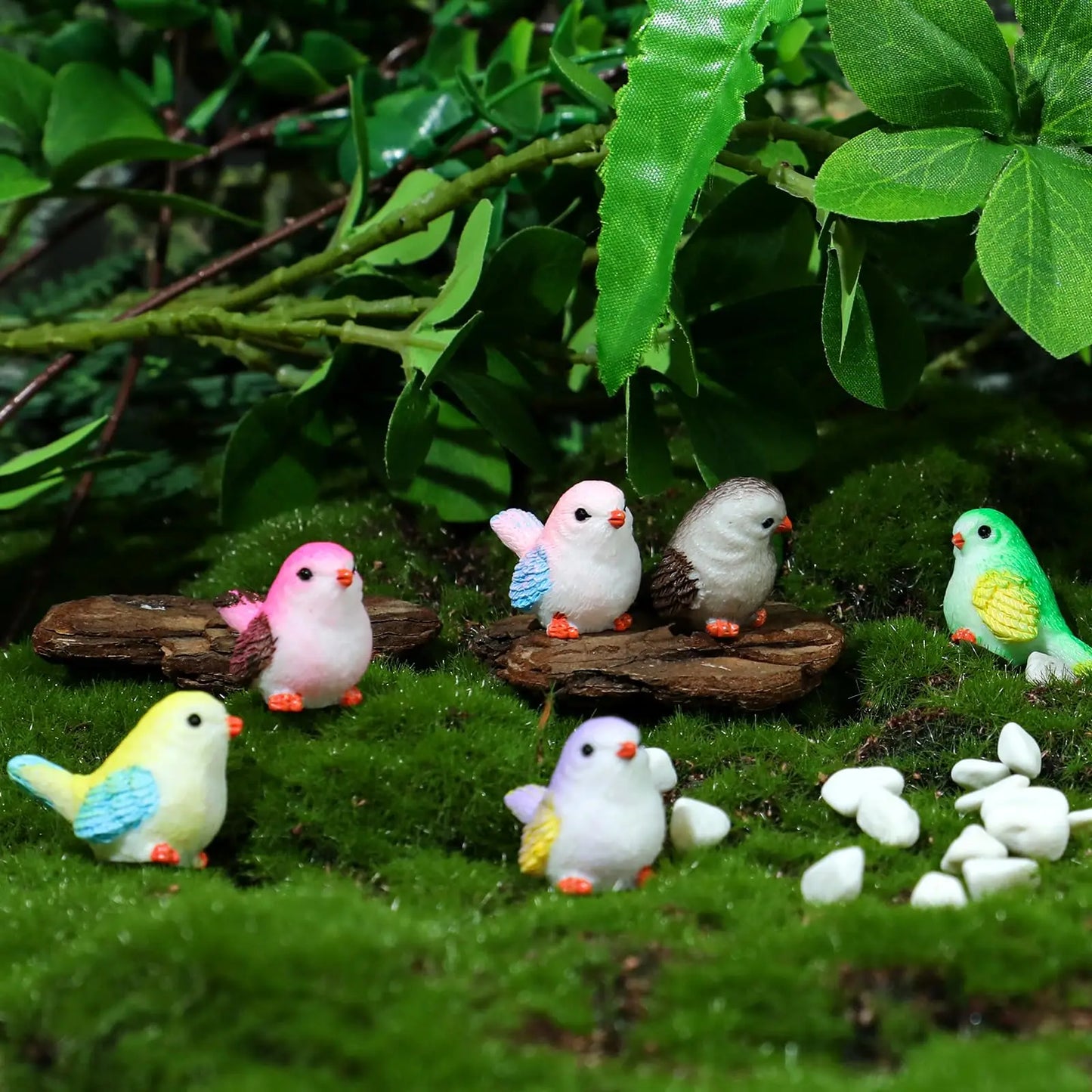 8pcs Miniature Bird Figurines, Mock Animal Toy Mini cute Pet ModelFor Fairy Garden, Moss Micro Landscape Peaceful Pleasures Health and Wellness